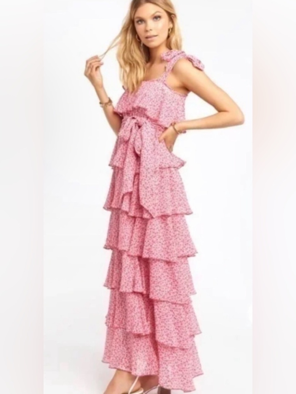 Show Me Your MuMu Pink Floral Tiered Ruffle Maxi Dress